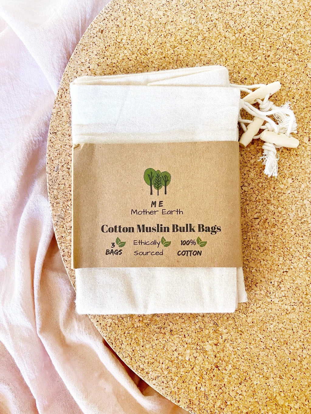 Organic Cotton Mart Muslin Reusable Bags - 3 Pack - Local Foods - Delivered by Mercato