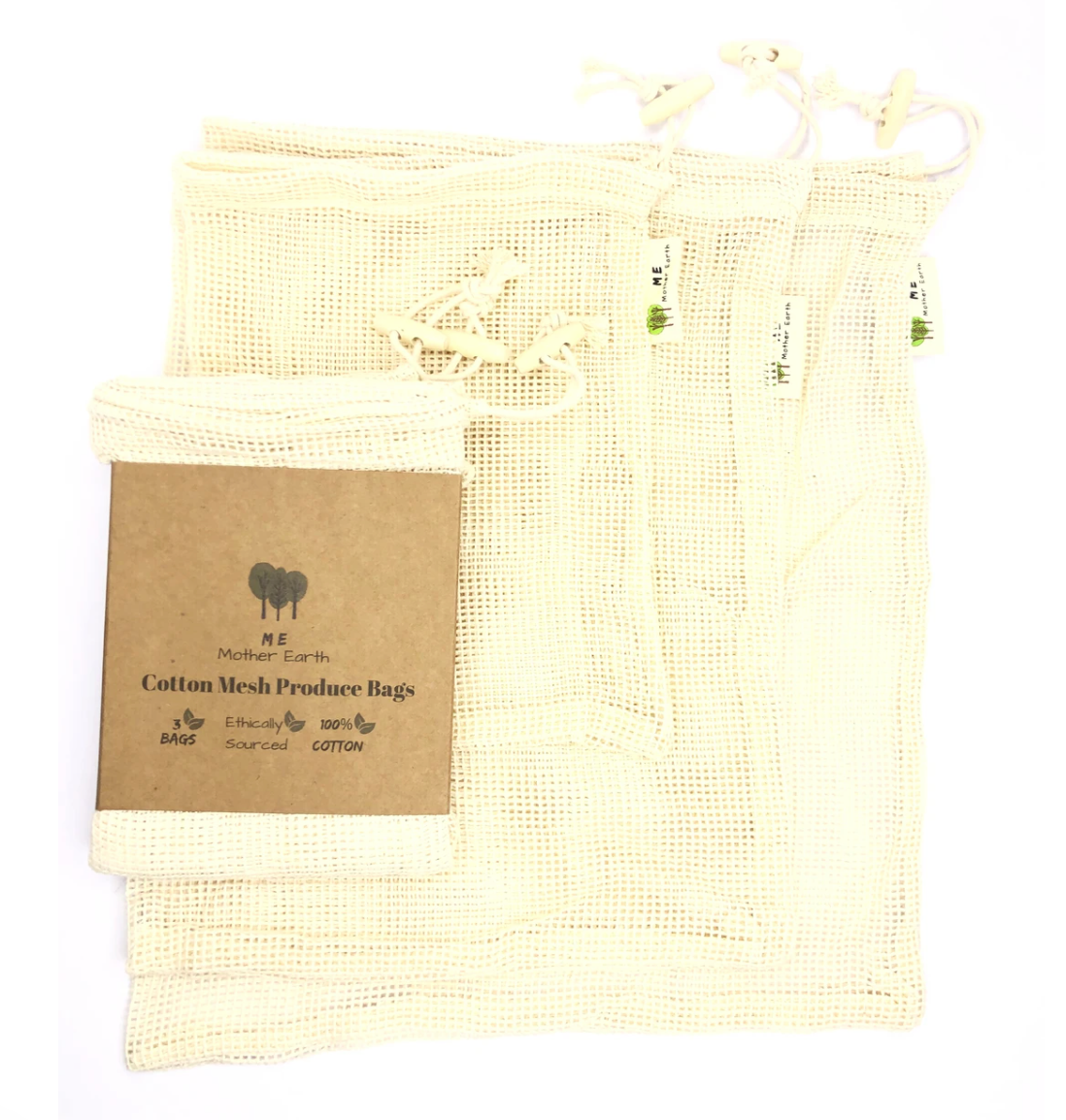 Cotton Mesh Produce Bags - 3 Pack