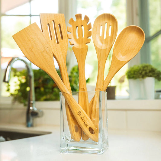 Bamboo Kitchen Utensil Set - 5 Pcs set w/ Bag